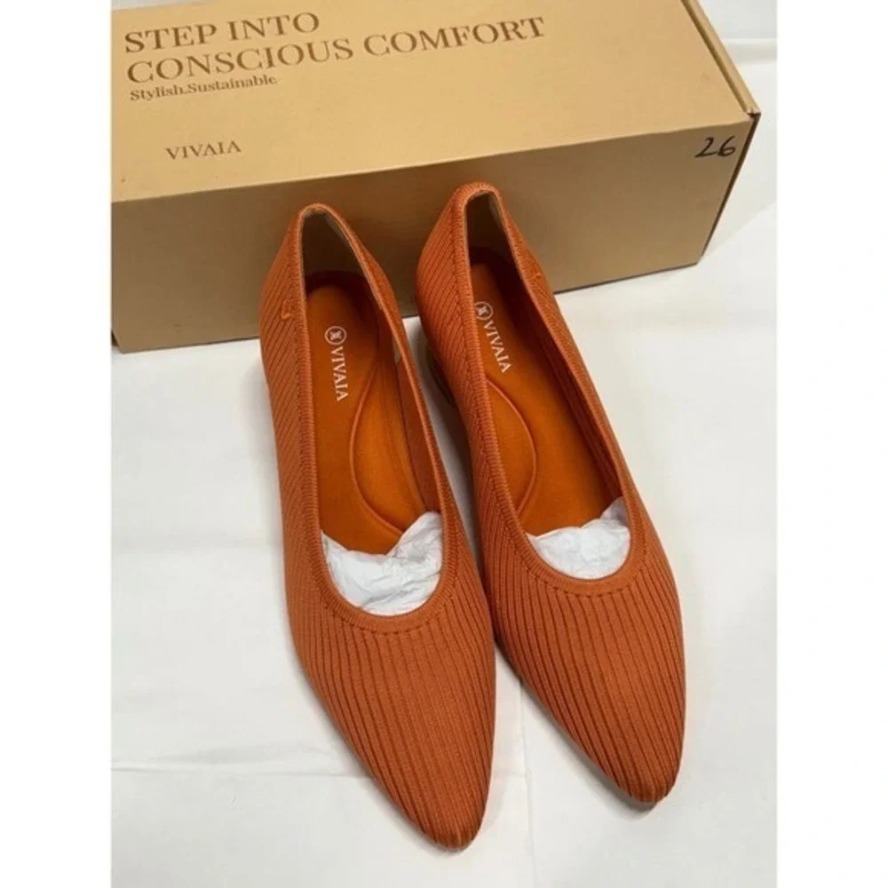 VIVAIA Pointed Toe Striped Wedge Flats Orange Women's EU/35 US/5 Comfort Shoes